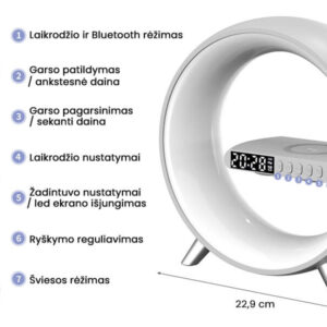 LED-lamppu langattomalla puhelimen laturilla, kaiuttimella ja herätyskellolla Užsisakykite Trendai.lt 15